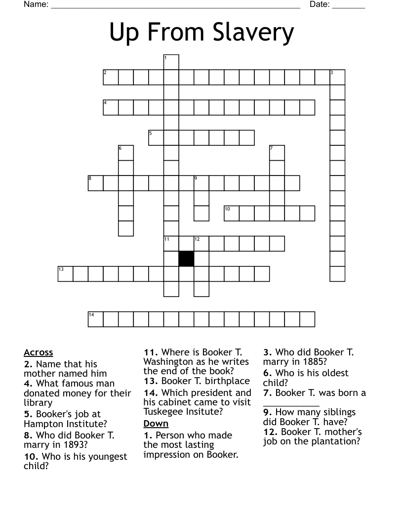 Up From Slavery Crossword