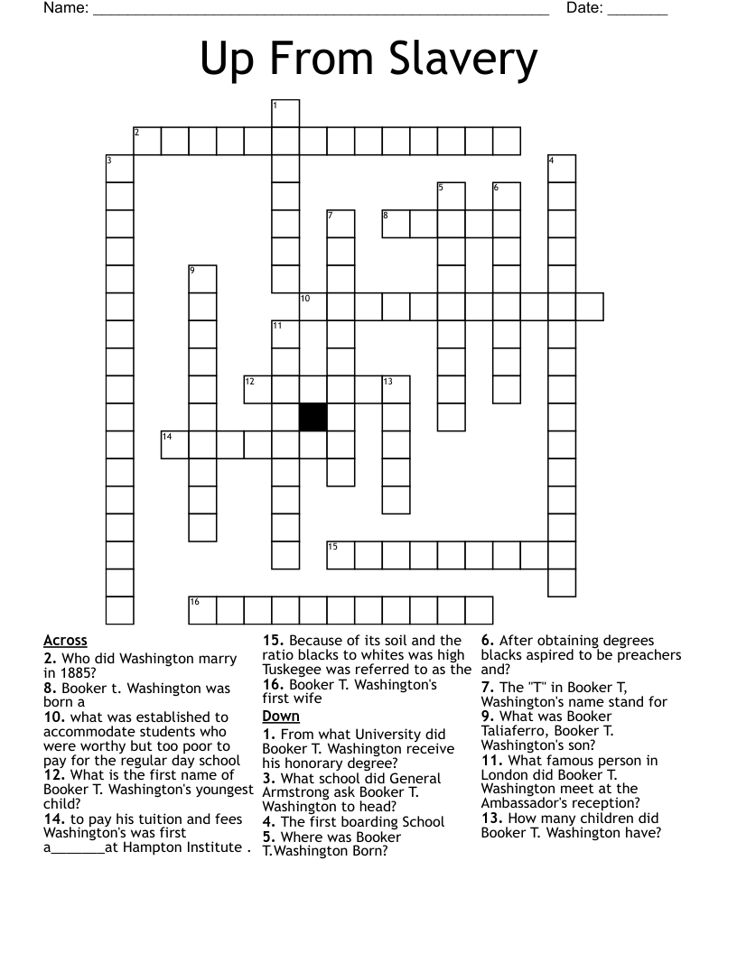 Up From Slavery Crossword