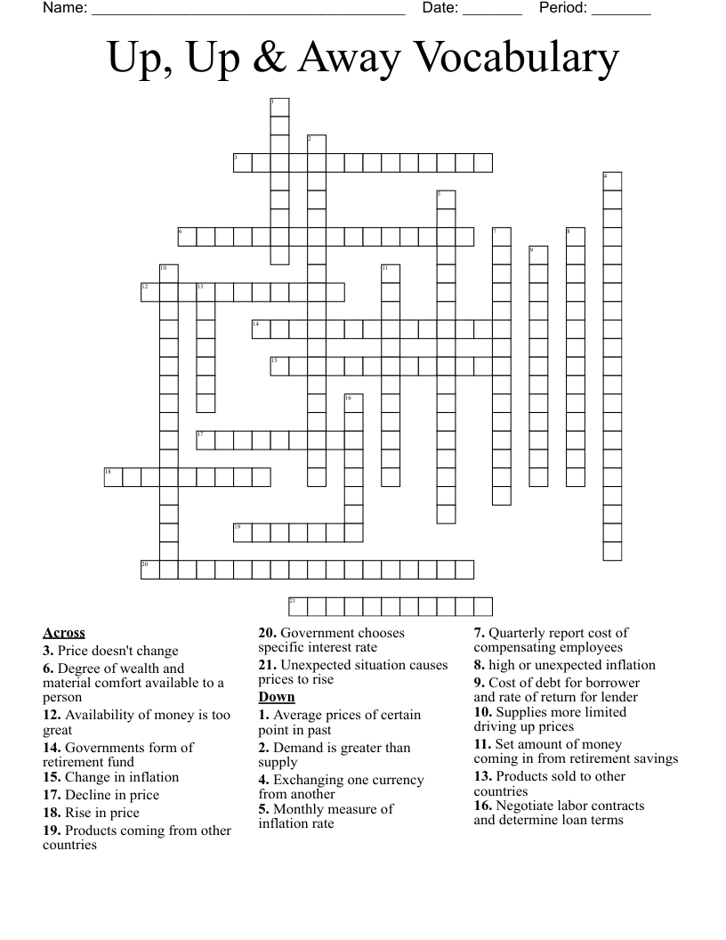 Up, Up & Away Vocabulary Crossword