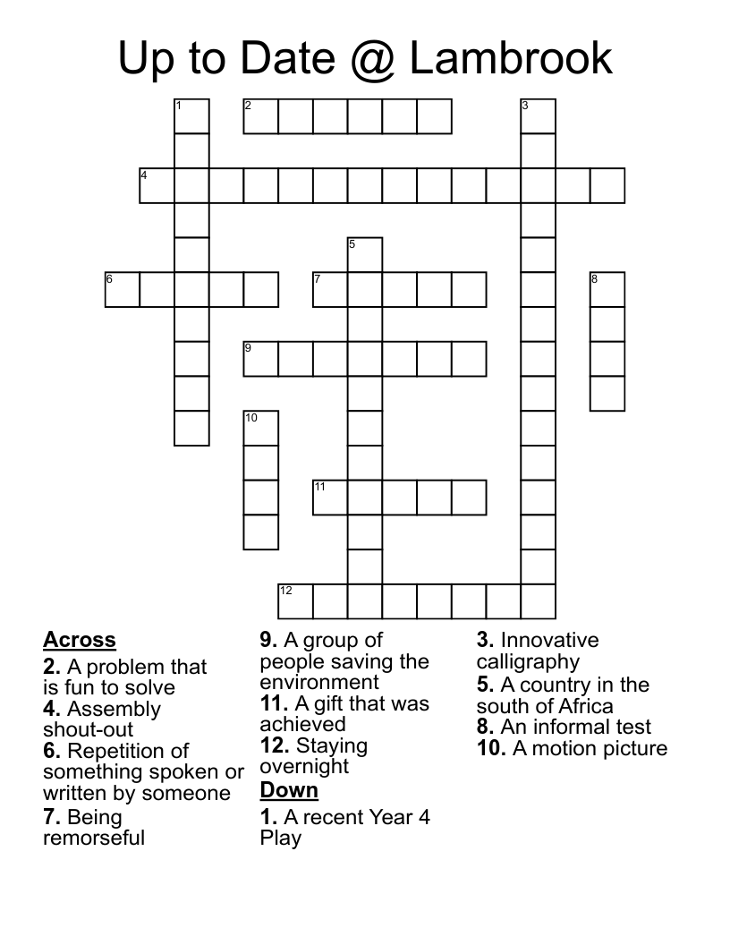 Up to Date @ Lambrook Crossword