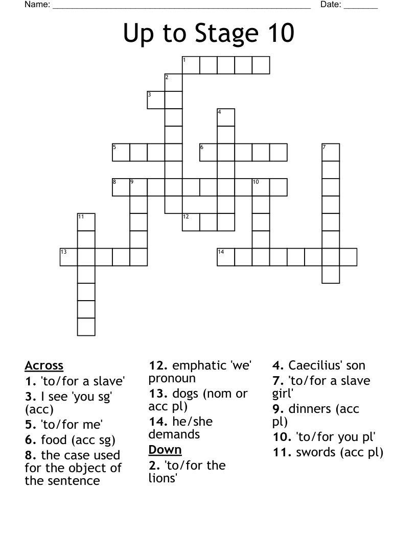 Up to Stage 10 Crossword