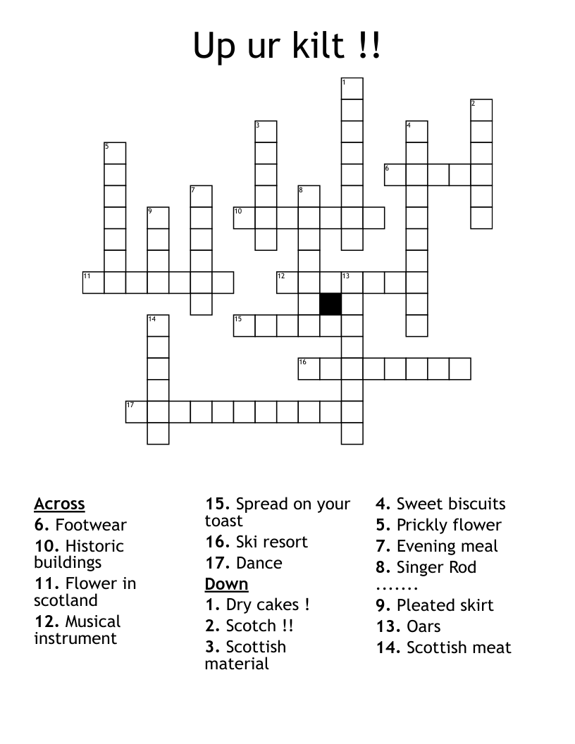 Up ur kilt !! Crossword