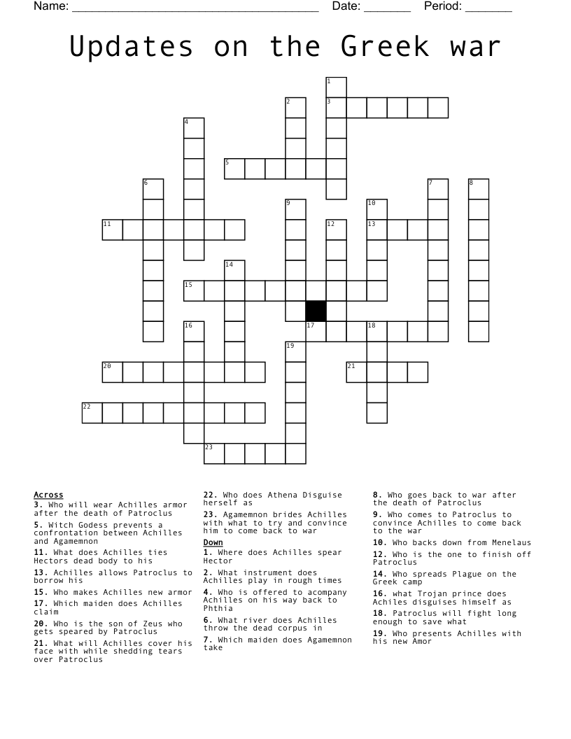 Updates on the Greek war  Crossword