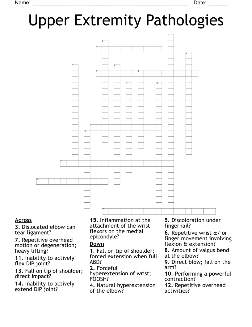 Upper Extremity Pathologies  Crossword