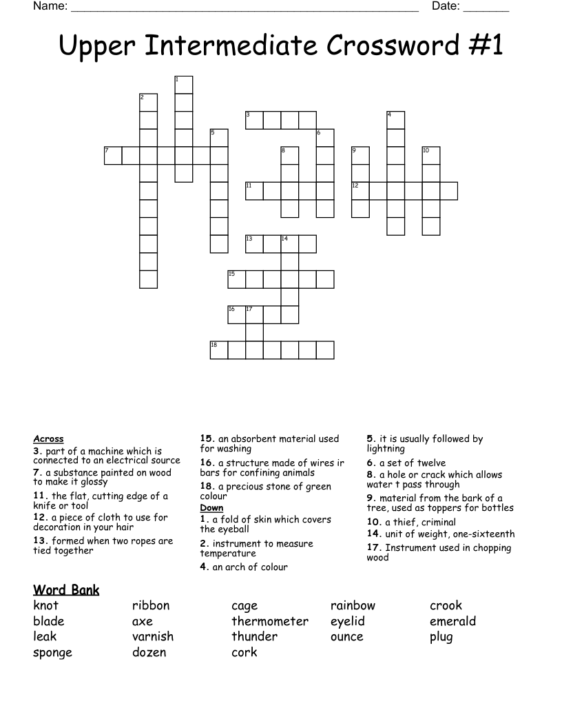 Upper Intermediate Crossword #1