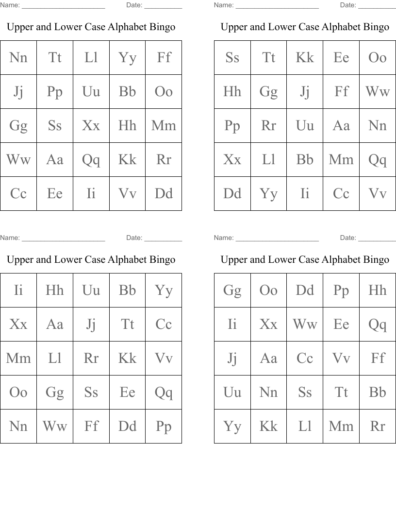 Upper and Lower Case Alphabet Bingo