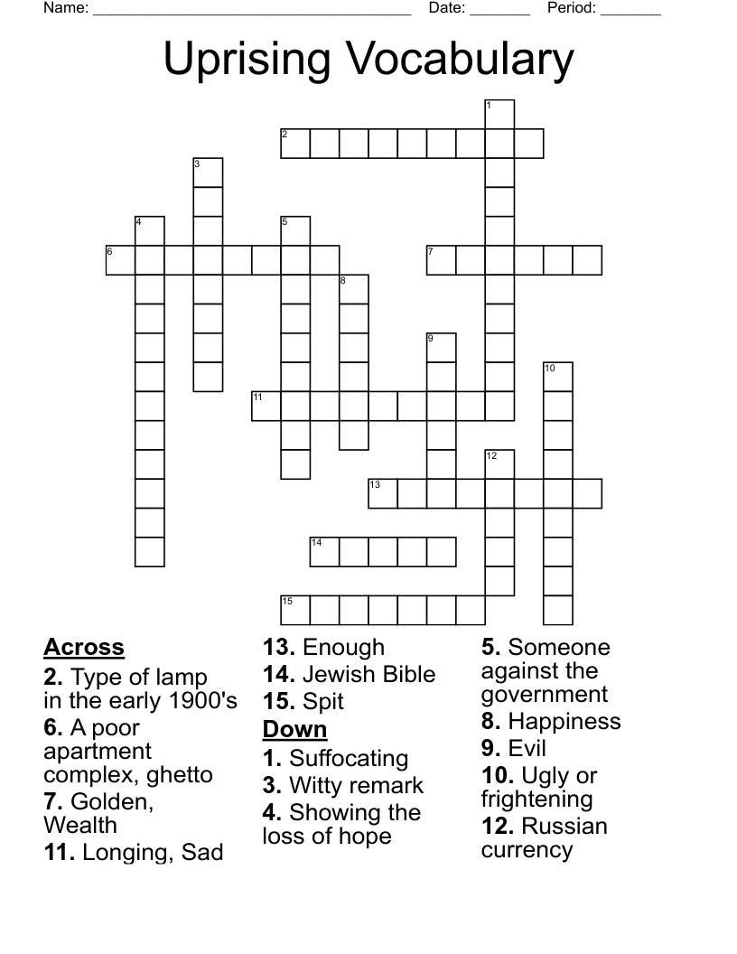 Uprising Vocabulary Crossword