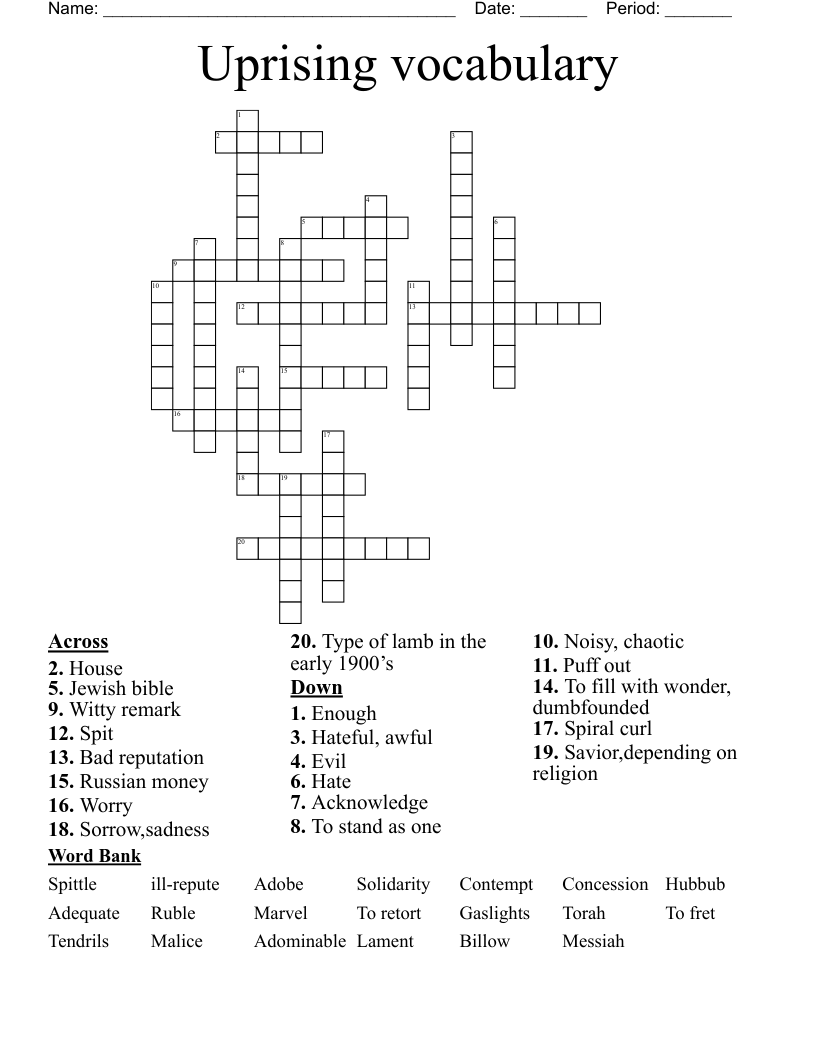 Uprising vocabulary Crossword