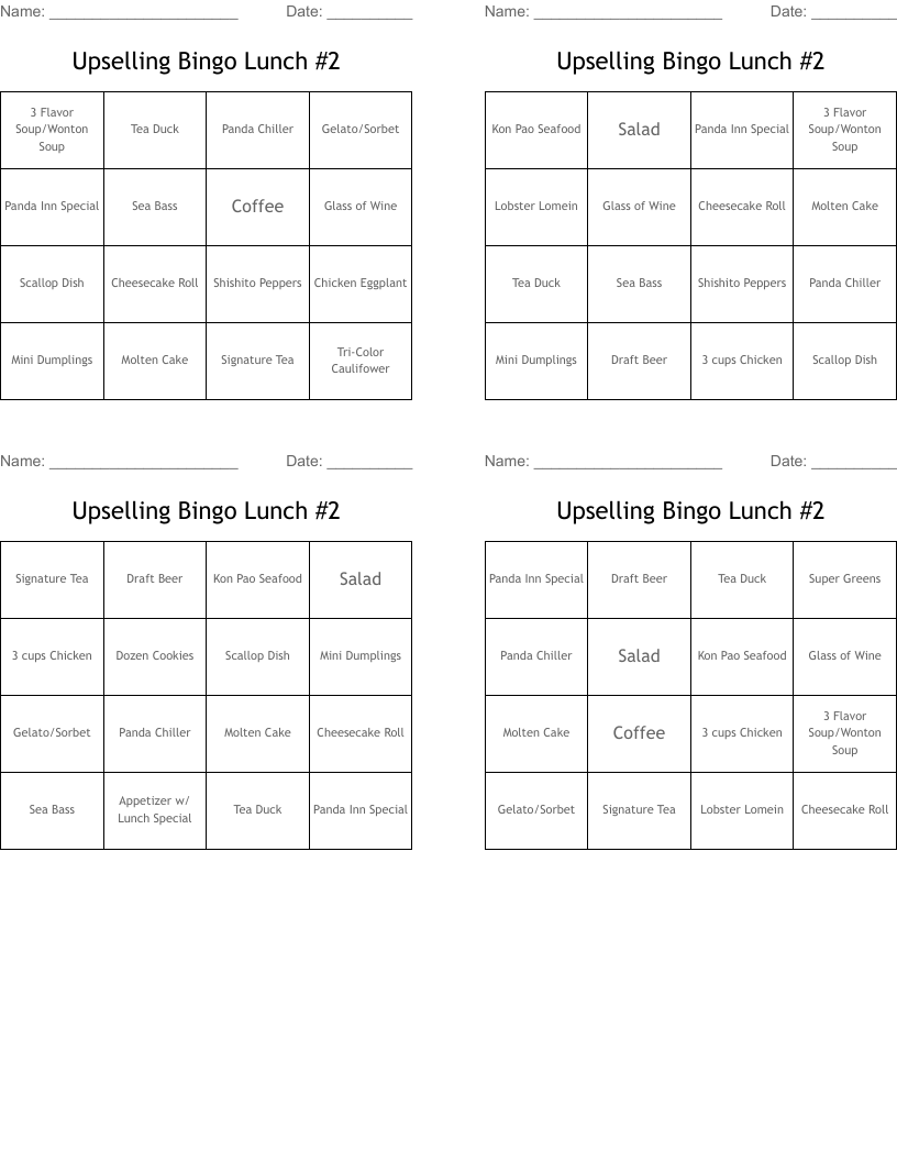 Upselling Bingo Lunch #2