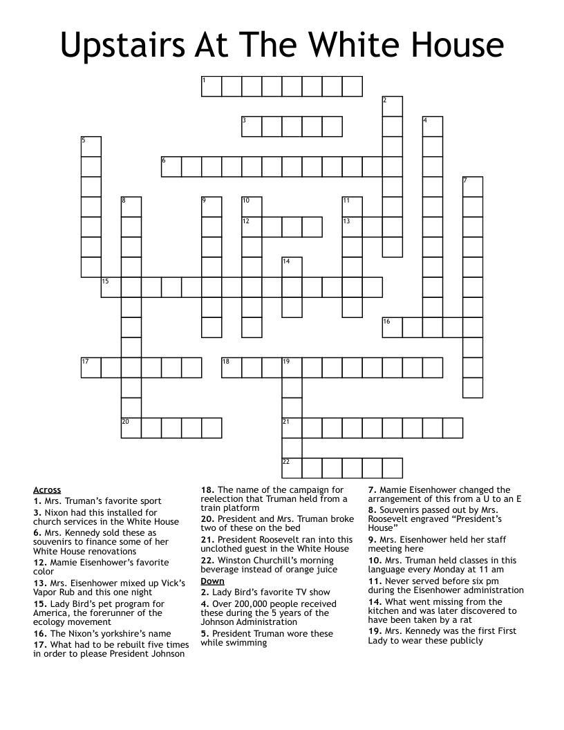 Upstairs At The White House Crossword
