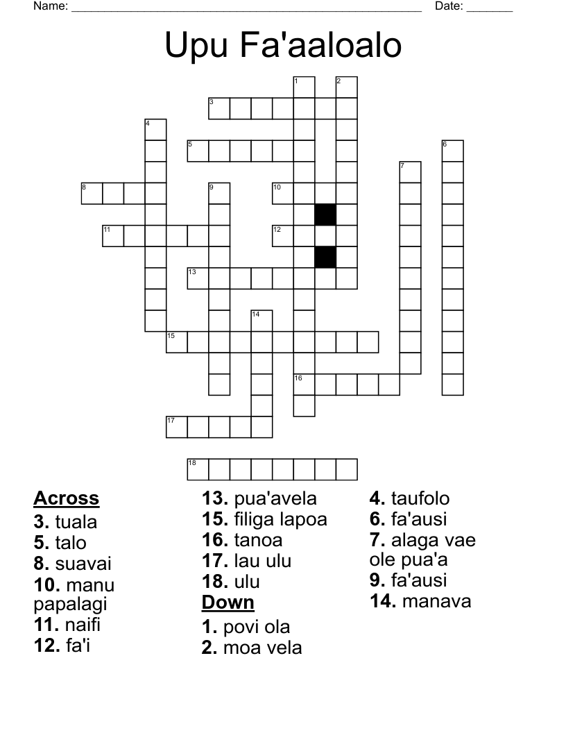 Upu Fa'aaloalo Crossword