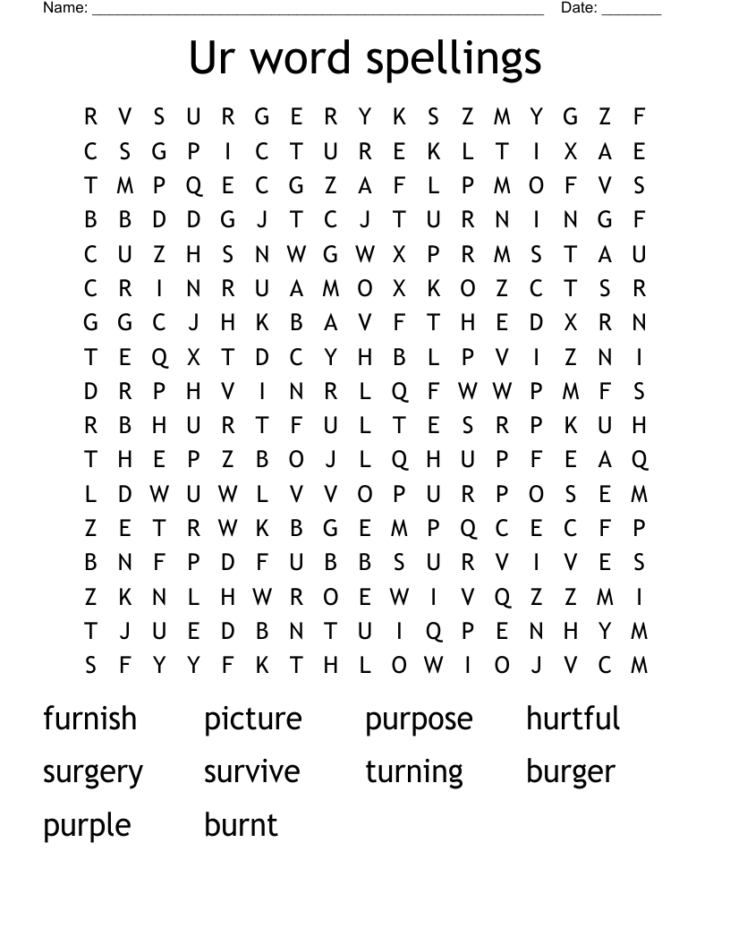 Ur word spellings Word Search