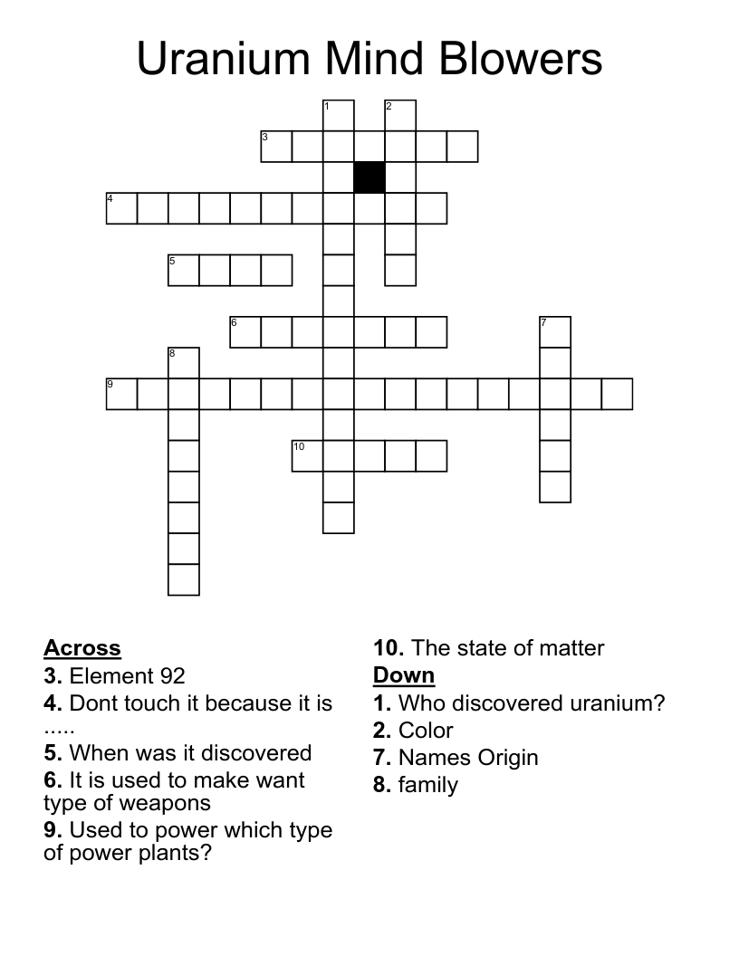 Uranium Mind Blowers Crossword