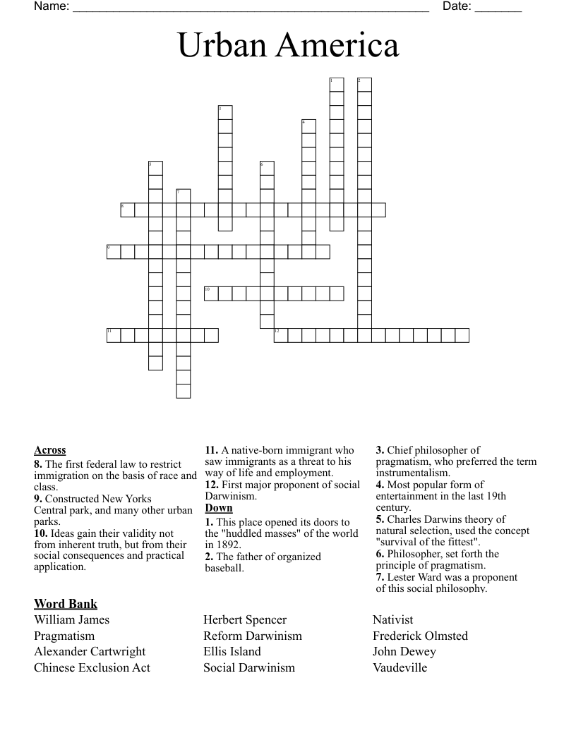 Urban America Crossword