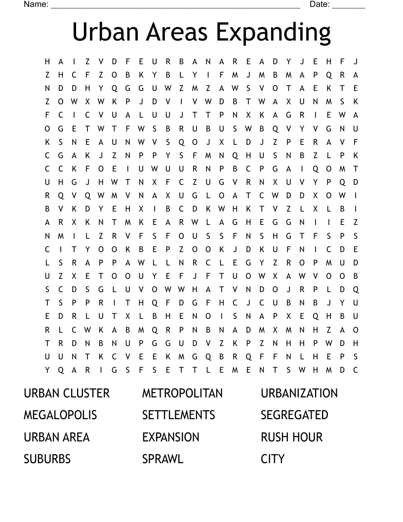 Urban Areas Expanding  Word Search