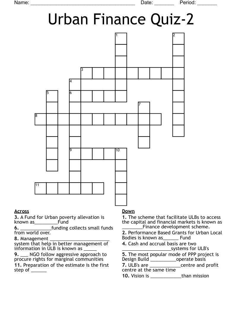 Urban Finance Quiz-2 Crossword