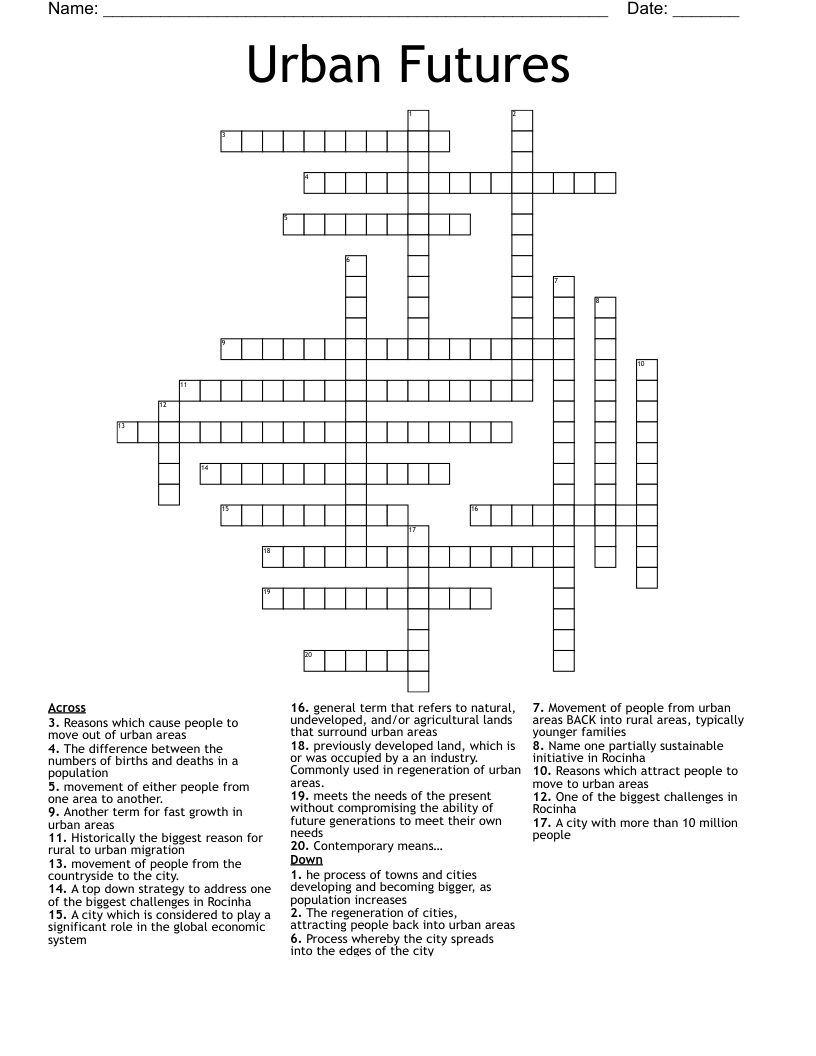 Urban Futures  Crossword