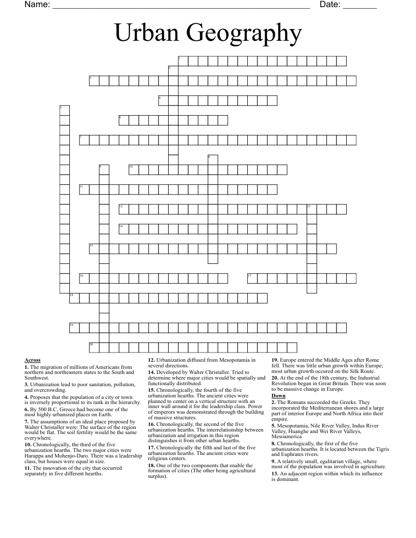Urban Geography  Crossword