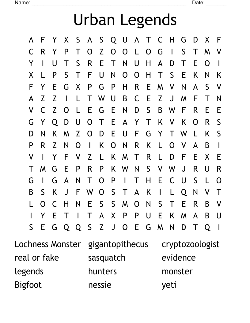 Urban Legends Word Search