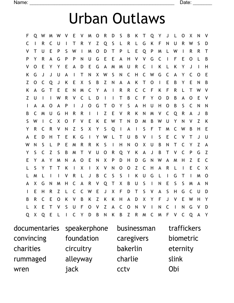 Urban Outlaws Word Search