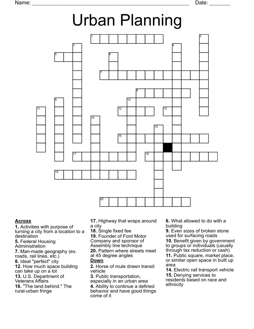 Urban Planning Crossword