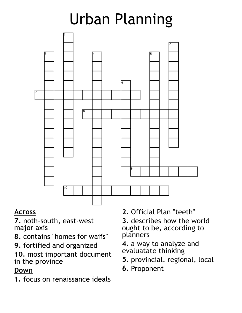 Urban Planning  Crossword