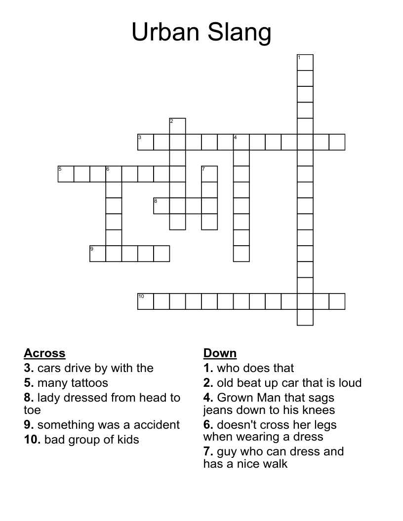 Urban Slang Crossword