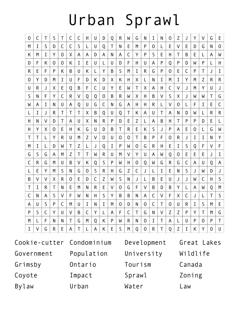 Urban Sprawl Word Search