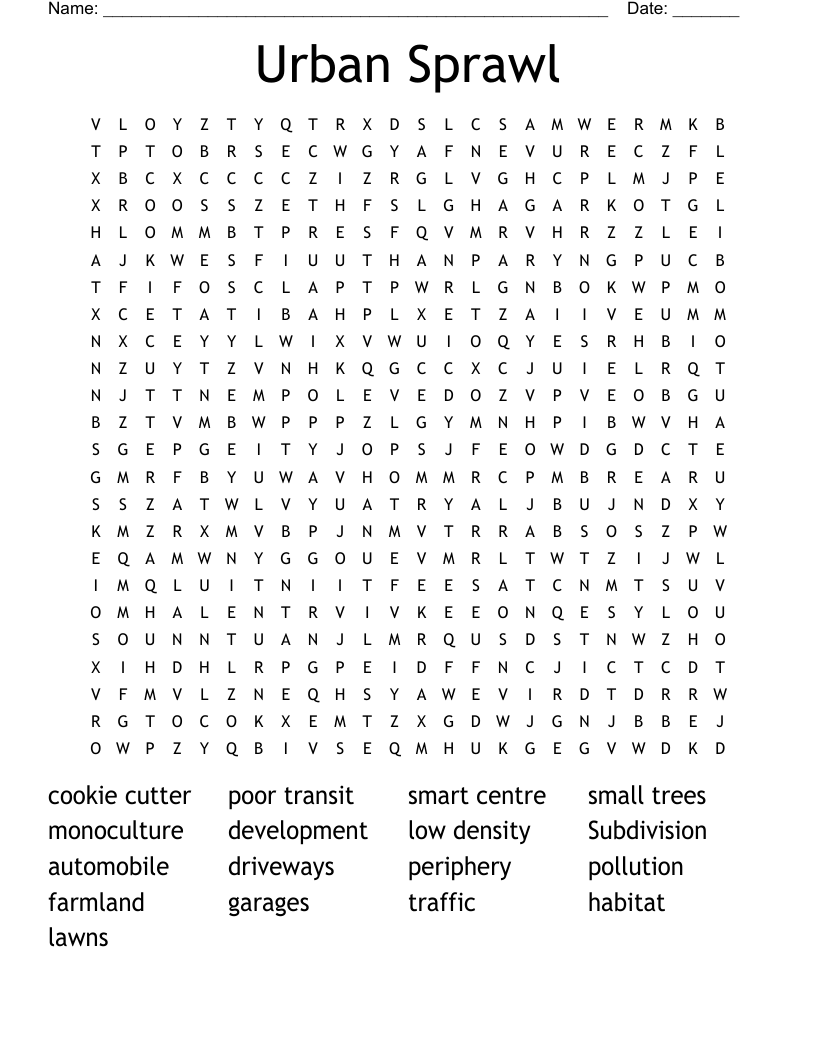 Urban Sprawl Word Search