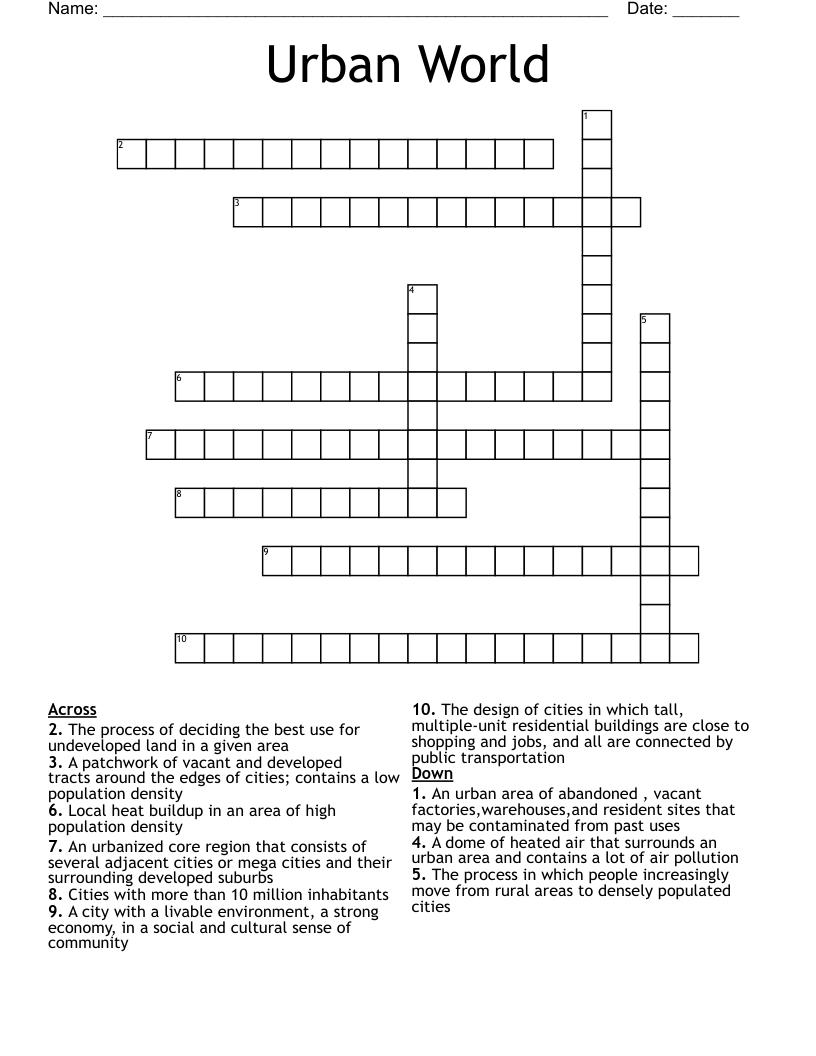 Urban World  Crossword