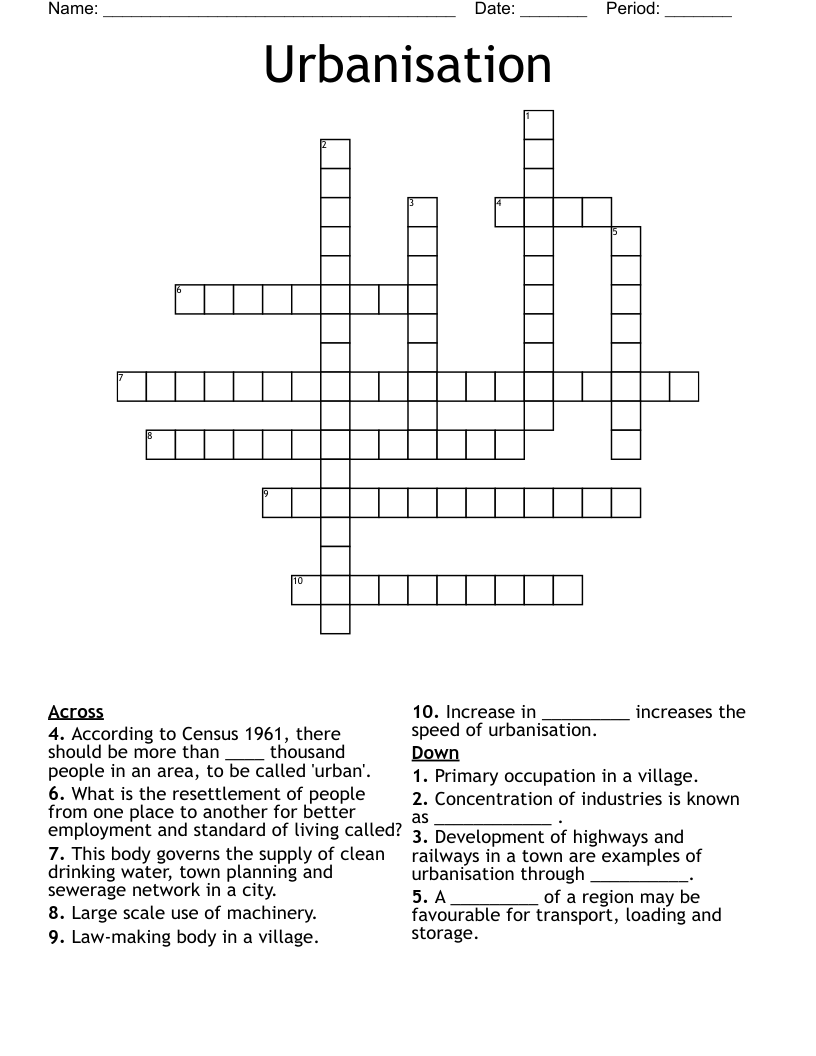Urbanisation Crossword