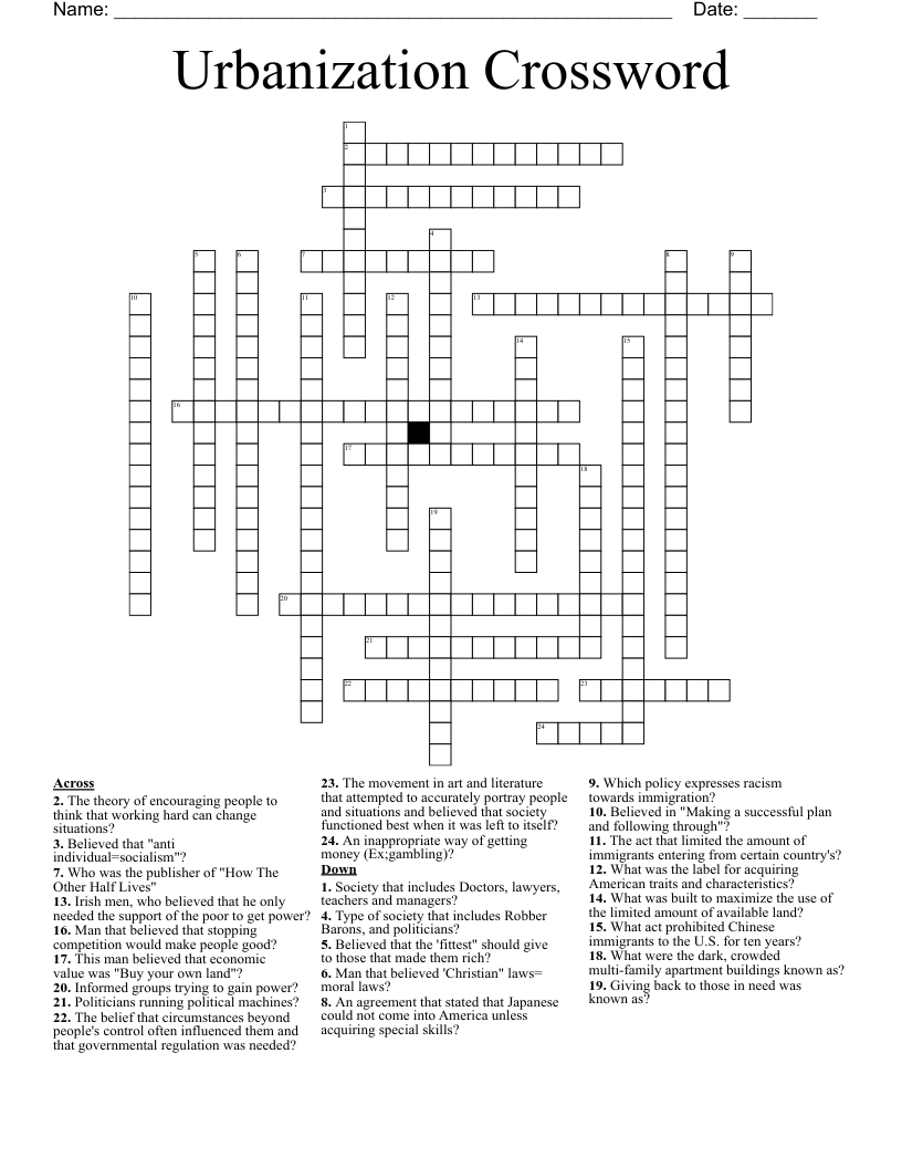 Urbanization Crossword