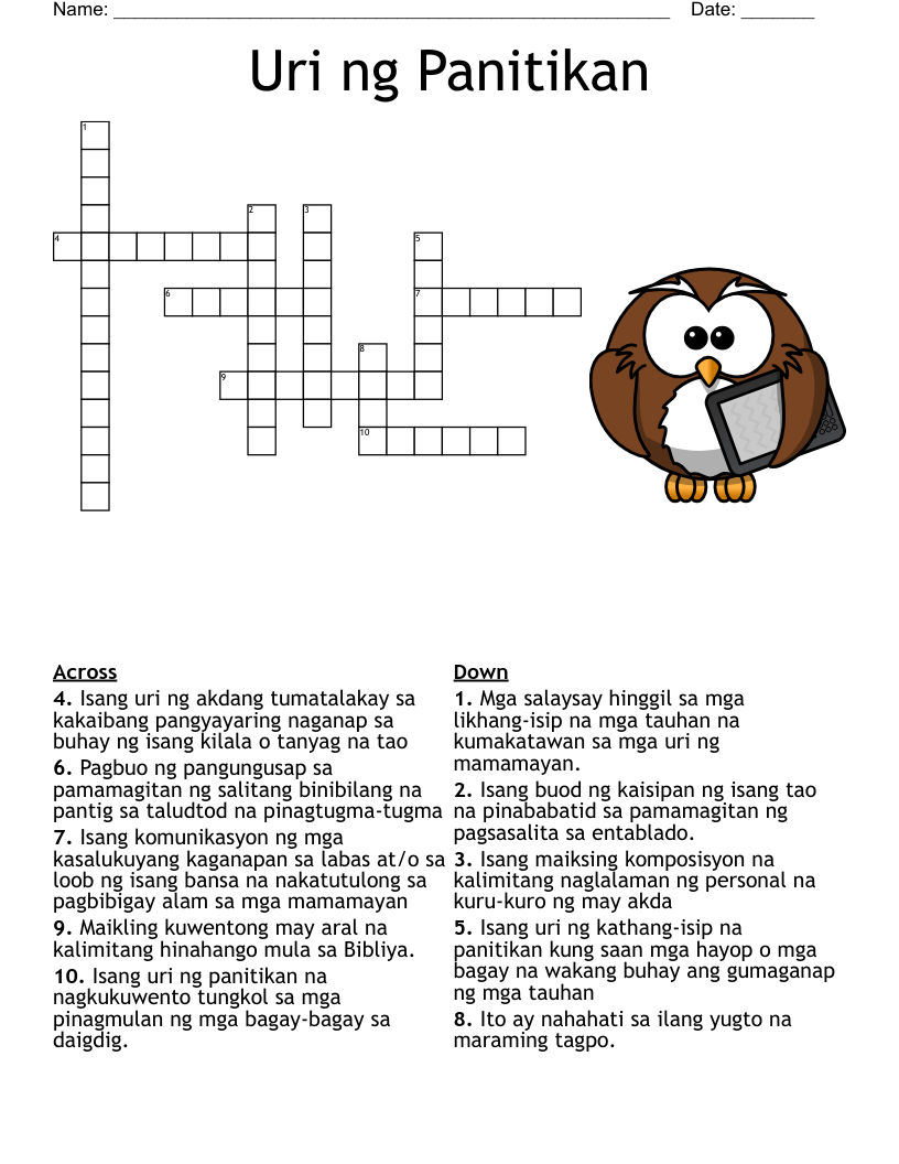 Uri ng Panitikan Crossword