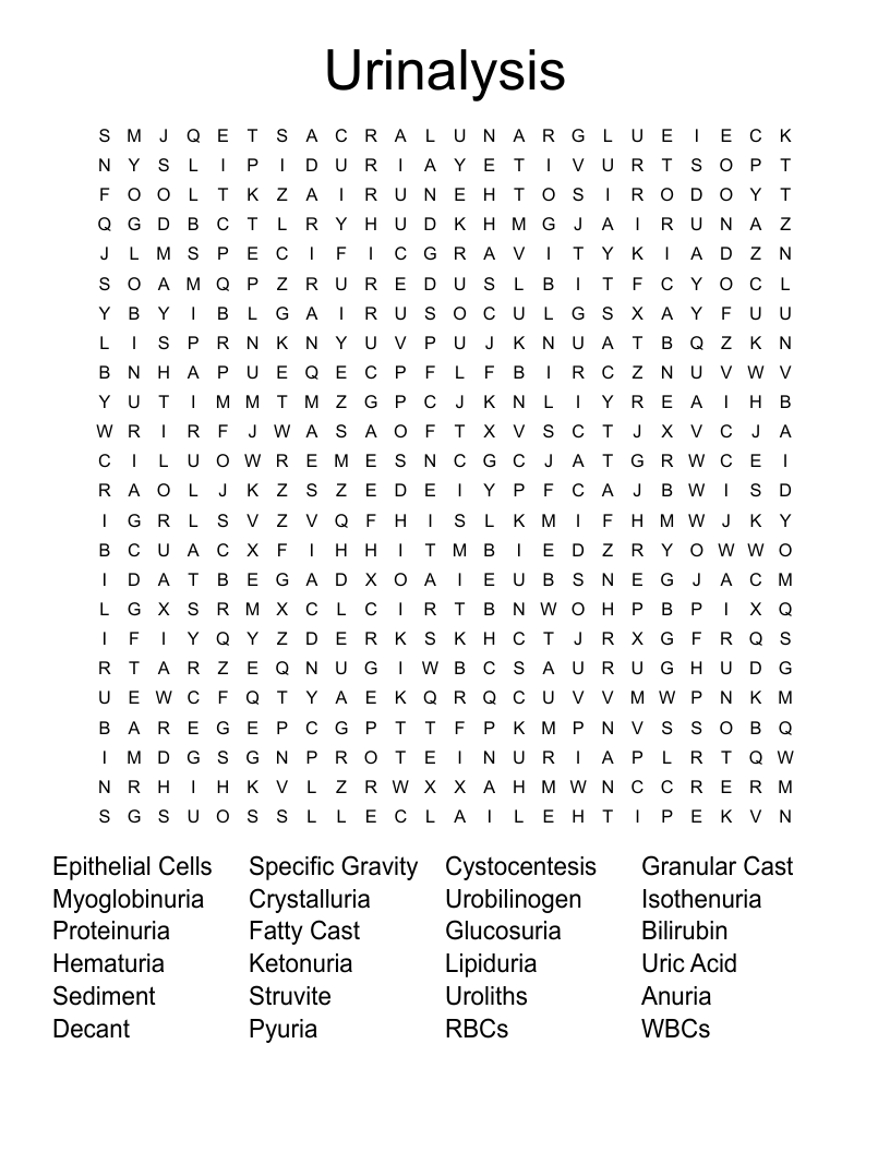 Urinalysis Word Search