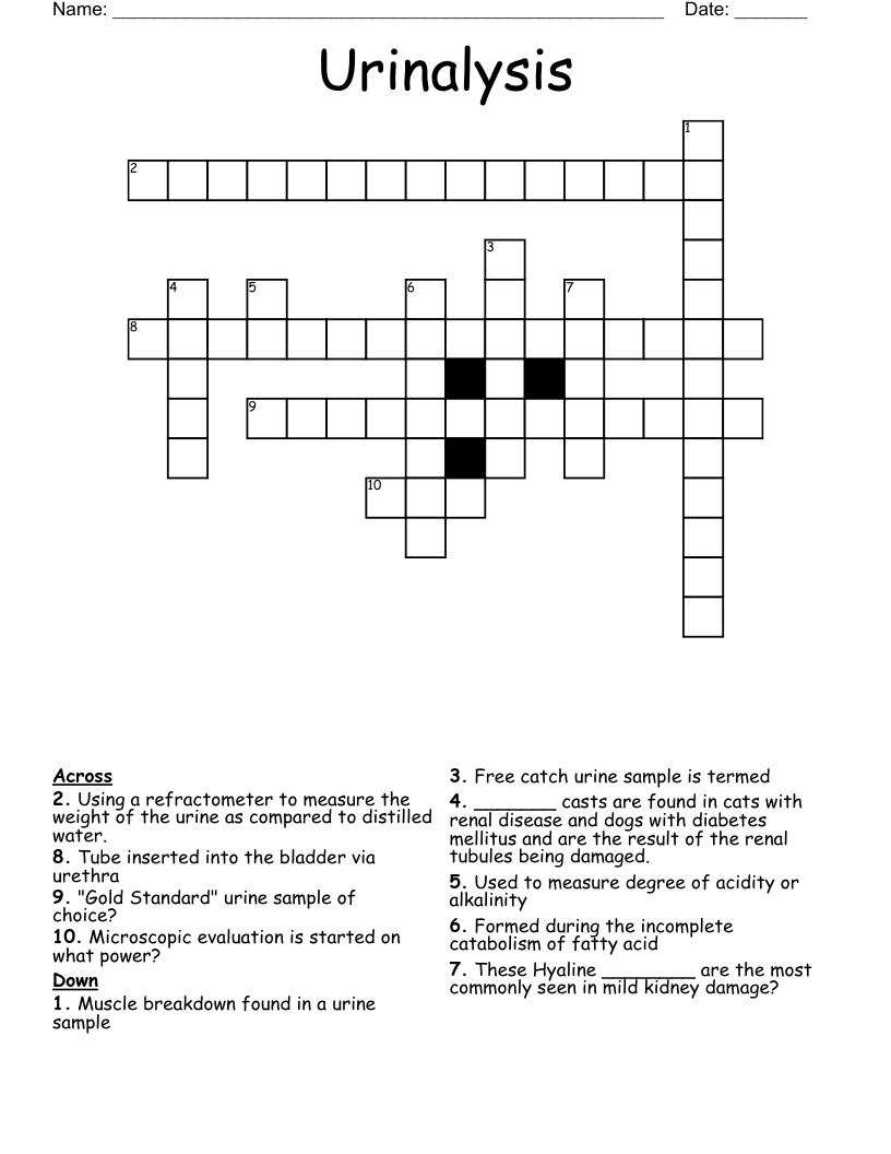 Urinalysis Crossword