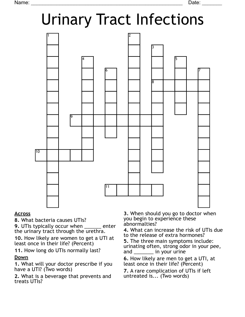 Urinary Tract Infections Crossword