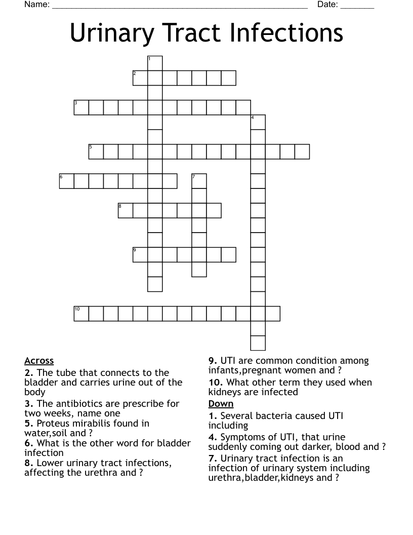 Urinary Tract Infections Crossword