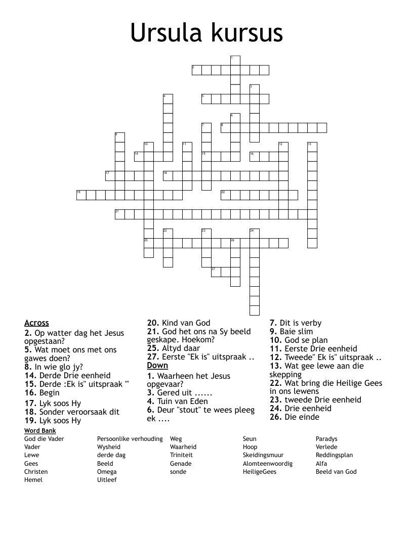 Ursula kursus Crossword