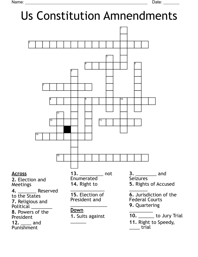 Us Constitution Amnendments Crossword