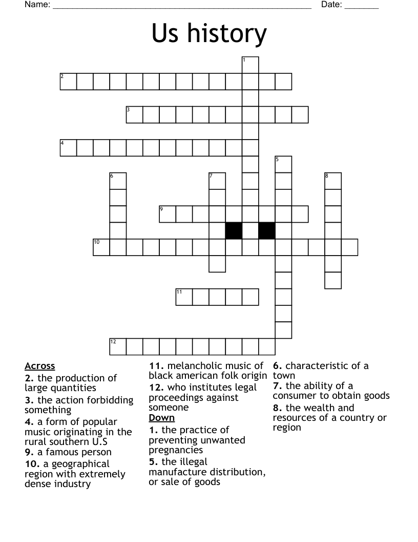 Us history  Crossword