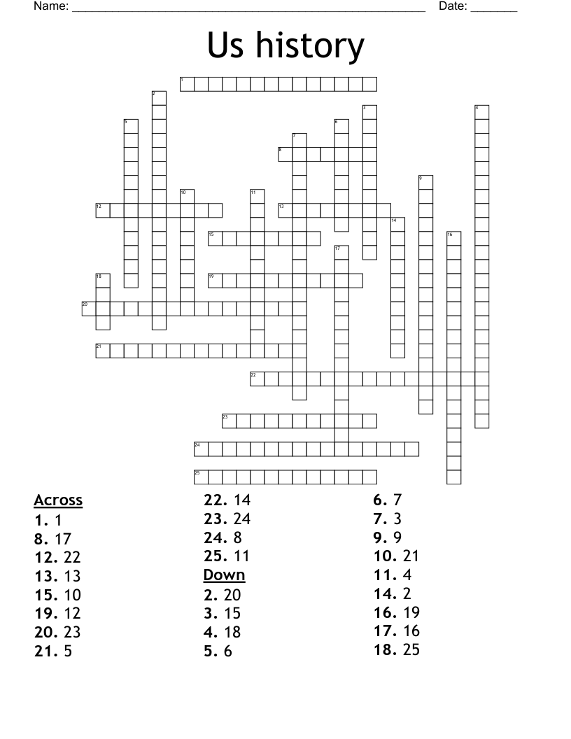 Us history  Crossword