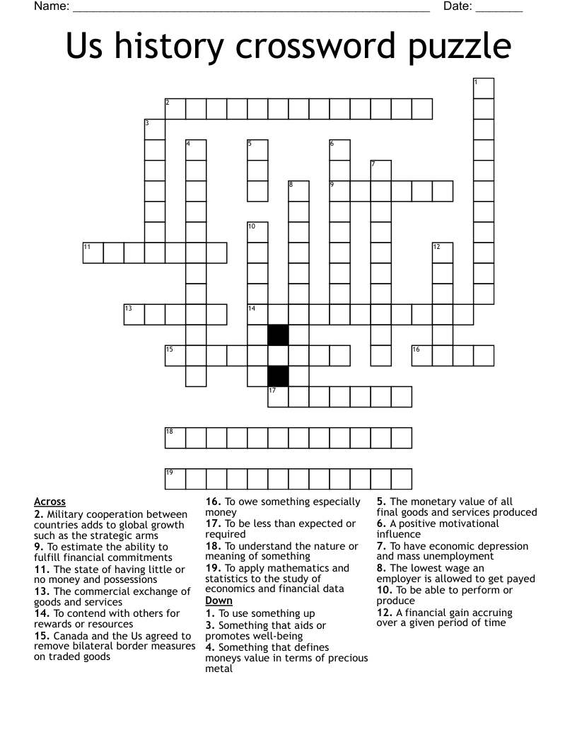 Us history crossword puzzle 