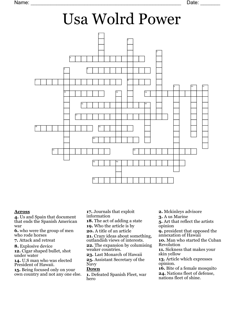 Usa Wolrd Power Crossword