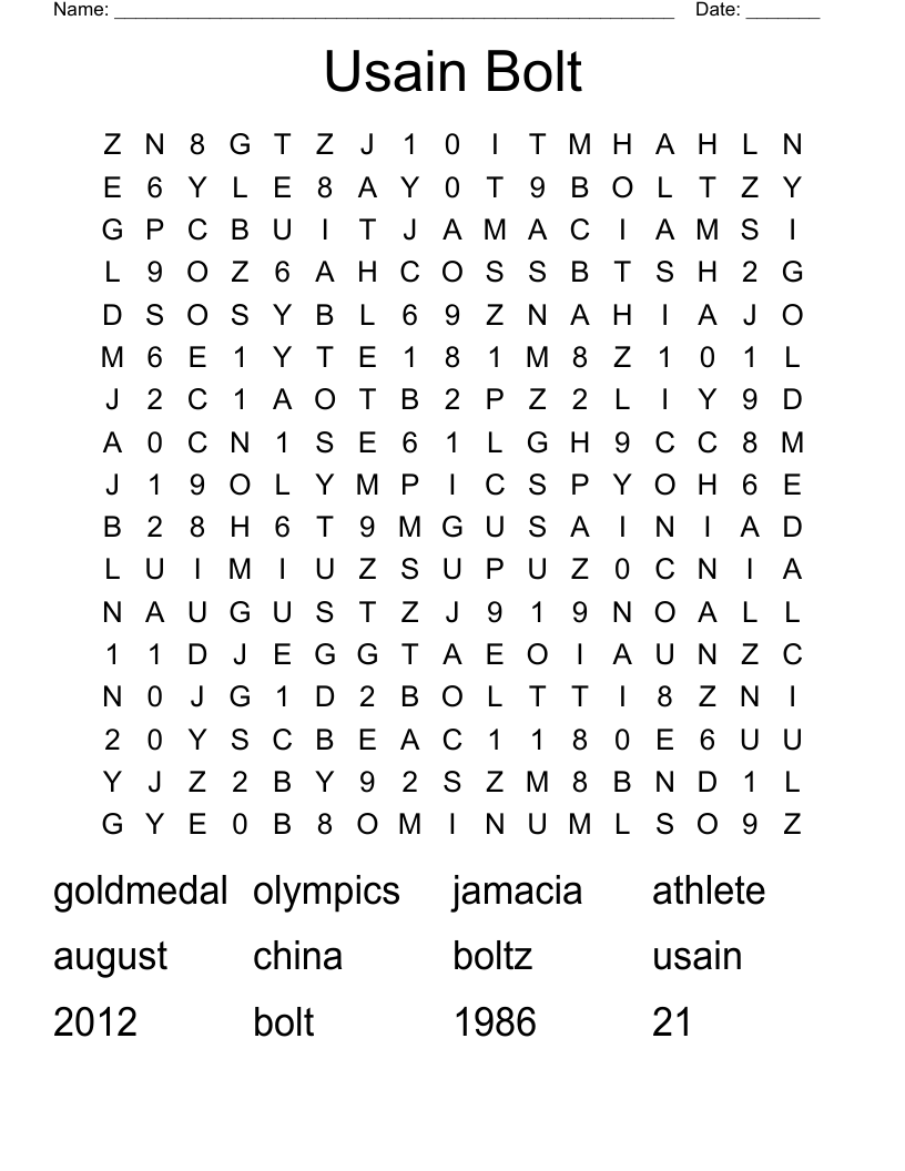 Usain Bolt Word Search