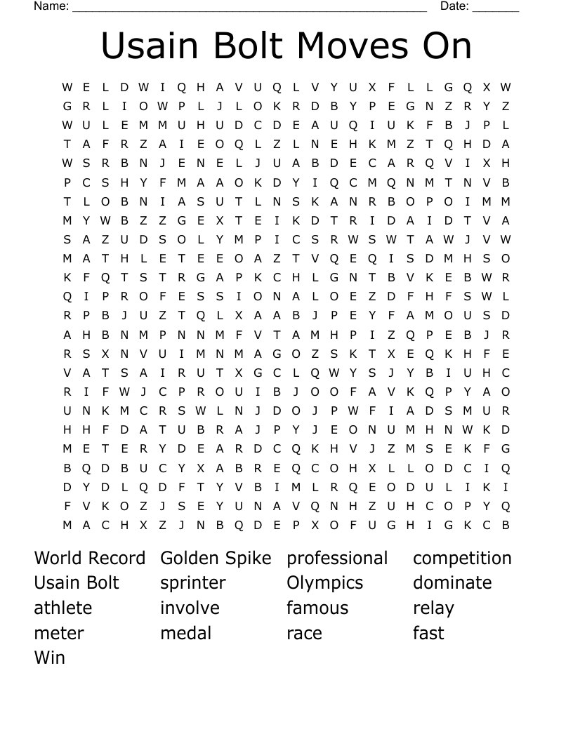 Usain Bolt Moves On Word Search
