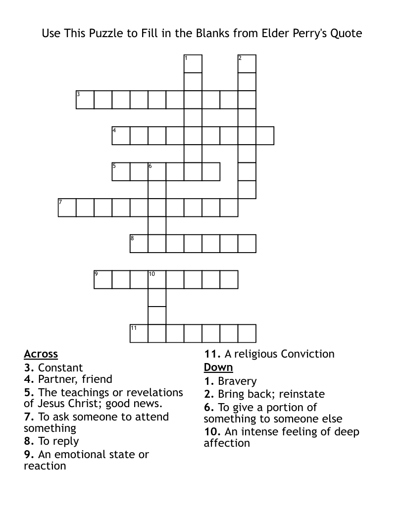 Use This Puzzle to Fill in the Blanks from Elder Perry's Quote Crossword