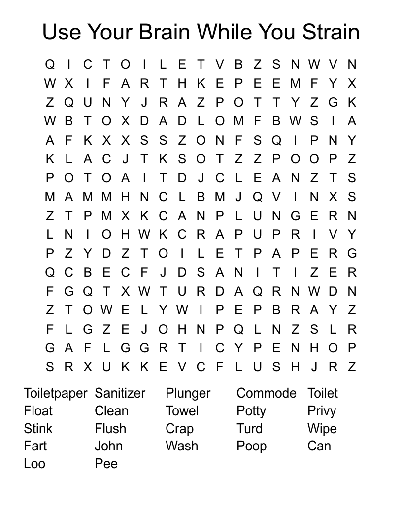 Use Your Brain While You Strain Word Search