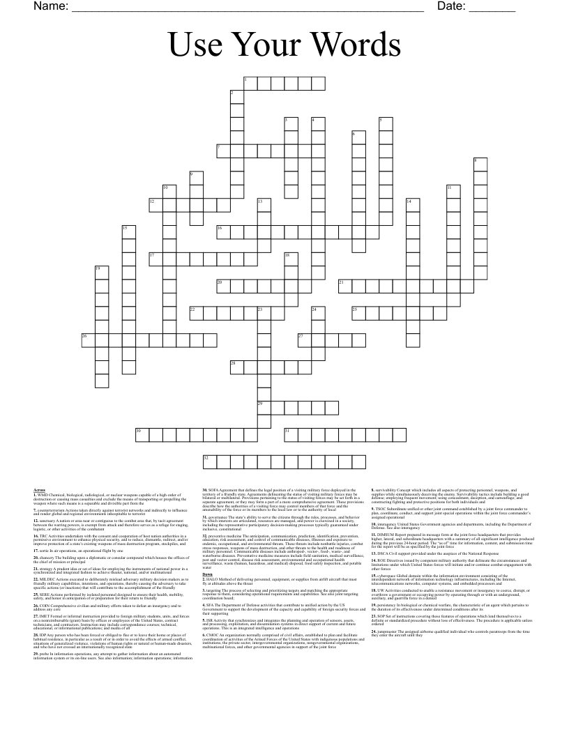 Use Your Words Crossword