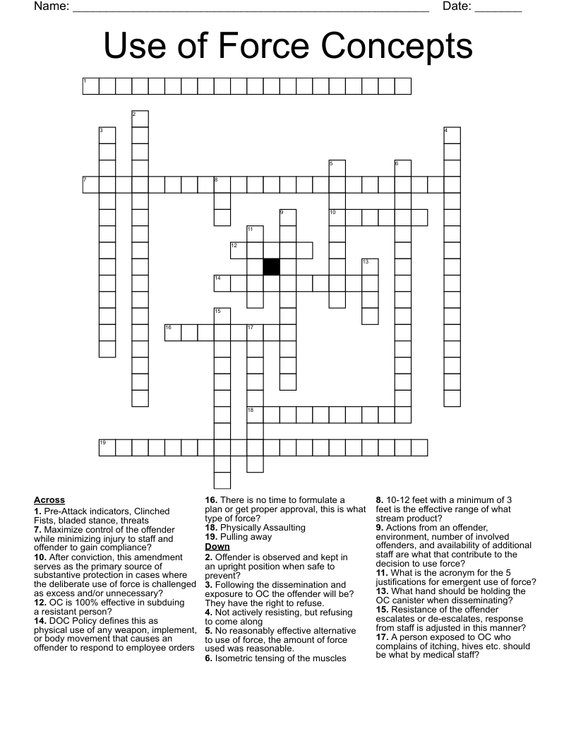 Use of Force Concepts Crossword