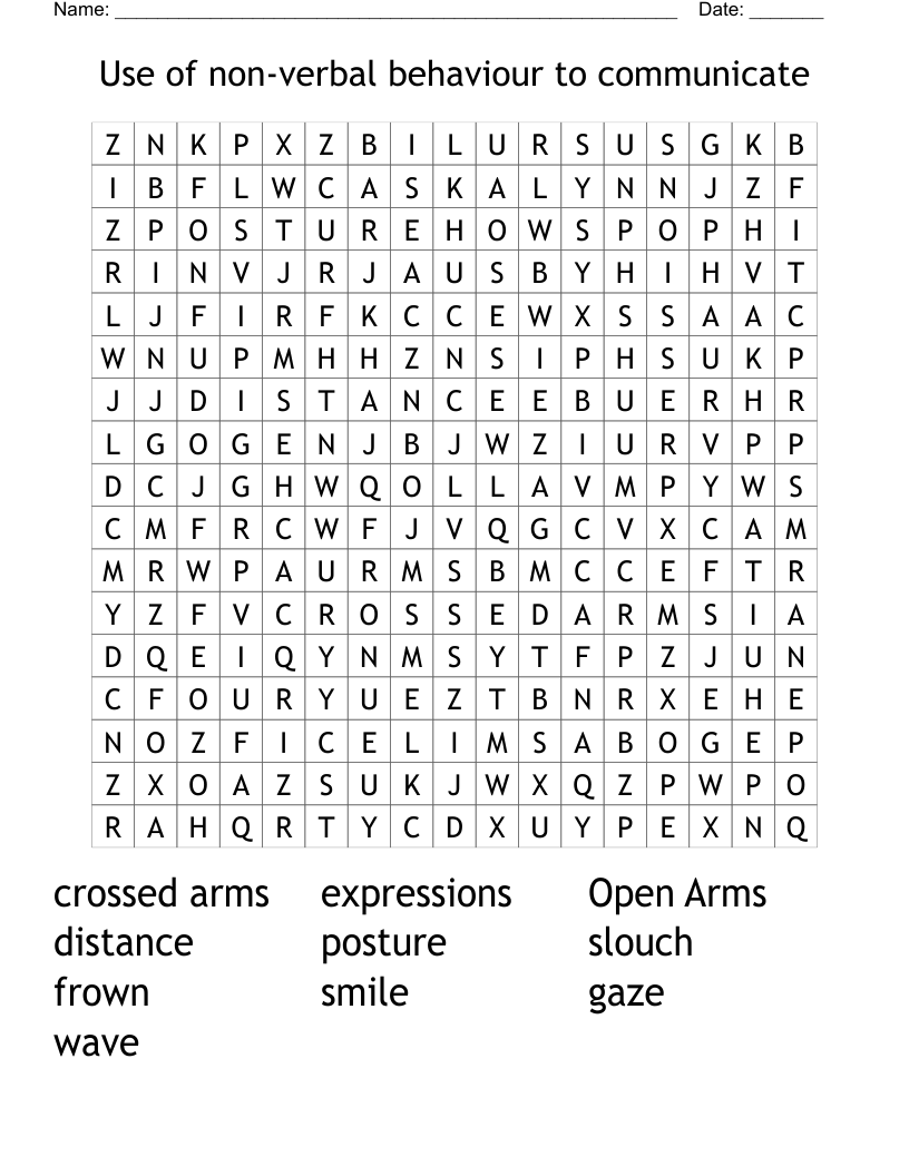 Use of non-verbal behaviour to communicate  Word Search